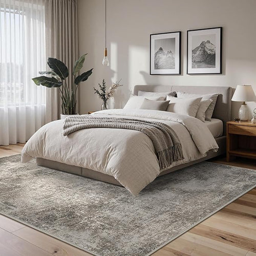 Area Rugs 6x9 for Living Room Bedroom, Modern Abstract Machine Washable Rug, Large Soft Low Pile Floor Carpet with Non Slip Backing for Dining Room, Grey