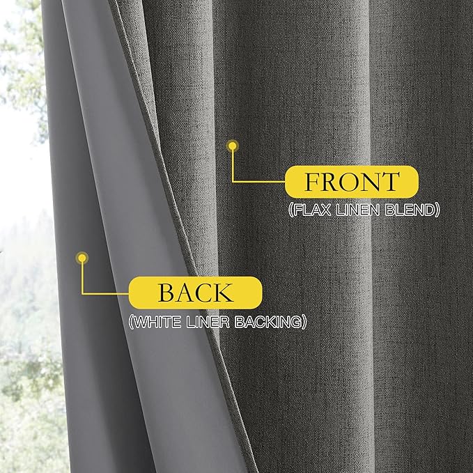 NICETOWN Grizzle Gray Vintage Linen 100% Blackout Curtains for Living Room, Thermal Insulated Curtains 120“ Long, Noise Reducing Window Treatment Drapes for Home Office, 62" Wide Per Panel, Set of 2