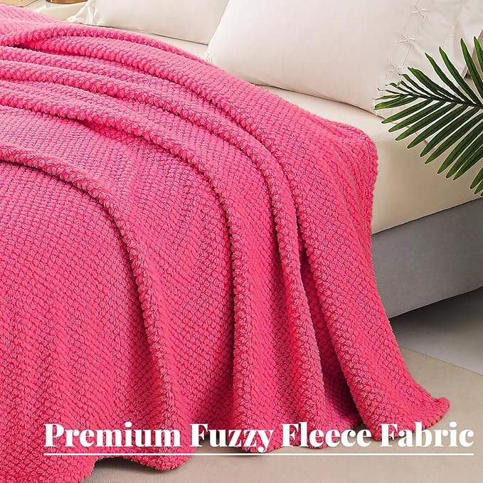 Whale Flotilla Twin Size Fuzzy Fleece Blanket for Bed, 60x80 Inch Fluffy Warm Soft Jacquard Blankets for All Season, Lightweight and Cozy, Hot Pink