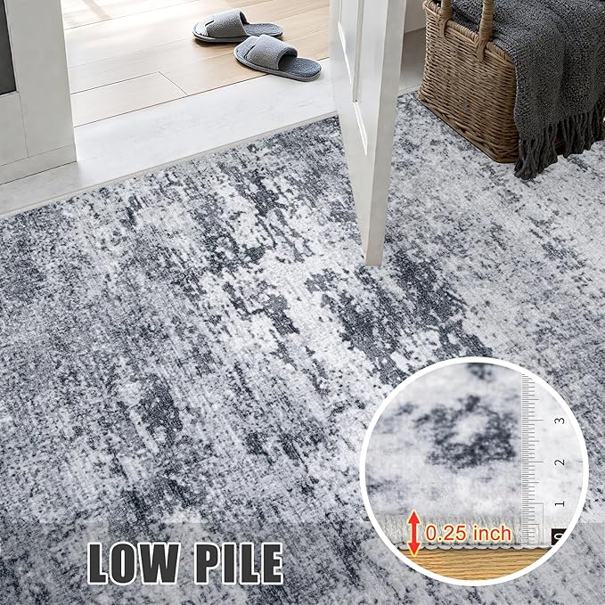 10x12 Area Rug Living Room Rug: Washable Modern Abstract Soft Thin Rug Indoor Floor No Slip Stain Resistant Carpet for Bedroom Dining Room Farmhouse Nursery Home Office - Grey