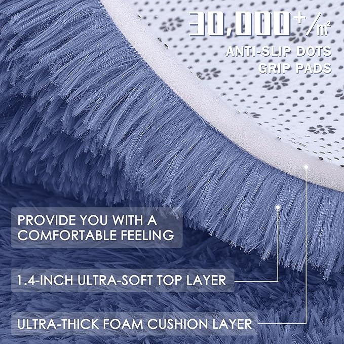 OLANLY 9x12 Machine Washable Large Area Rugs for Living Room, Bedroom, Soft Fluffy Shaggy Bedside Rug, Indoor Floor Carpet for Kids Girls and Boys, Dorms, Nursery, Home Decor Aesthetic, Denim Blue
