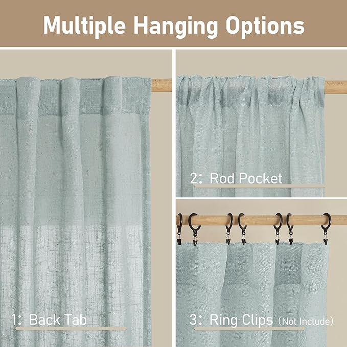 LAMIT Linen Semi Sheer Curtains 96 inches Long 2 Panels Set, Light Filtering Panels Back Tab and Rod Pocket Floor to Ceiling Curtains for Bedroom/Living Room, Greyish Blue, 52 x 96 Inch