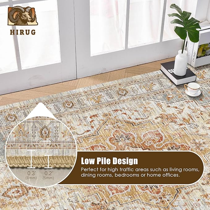 Washable Area Rug 5' x 7' Vintage Traditional Persian Mat - Foldable Distressed Non-Slip Machine Washable Carpet for Living Room Bedroom Kitchen Home Decor - Dove Gray and Coral