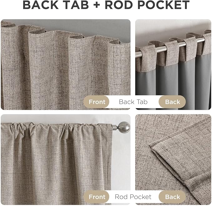 Joydeco Blackout Curtains for Bedroom - 100% Light Blocking 2 Panels Set Linen Drapes 42" W x 108" L, Thermal Insulated Room Darkening Curtains, Linen Textured for Living Room, Rod Pocket & Back Tabs
