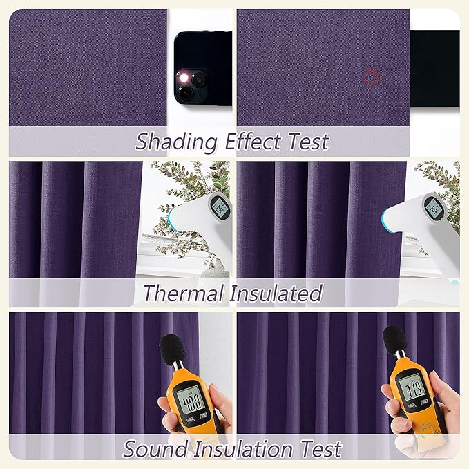 Guken 100% Blackout Curtains 84 Inch Length 2 Panels Set for Living Room Bedroom Back Tab Thermal Insulated Black Out Linen Drapes Room Darkening New Purple,52x84