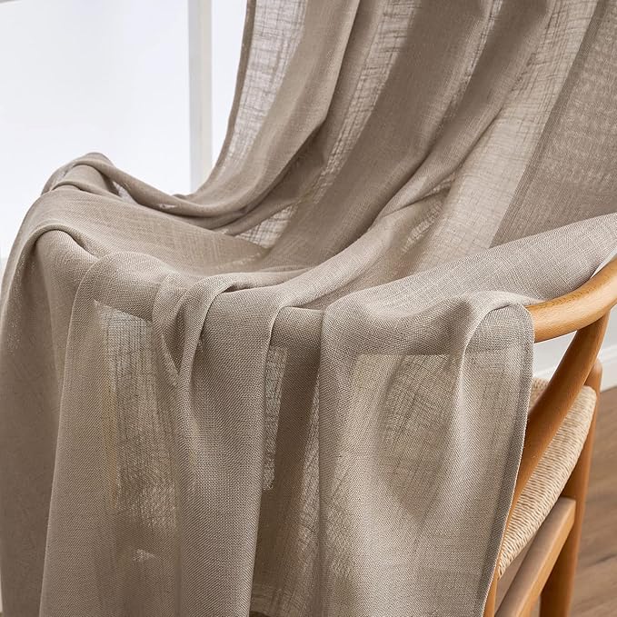 MIULEE Taupe Linen Curtains 54 Inch Length 2 Panels for Bedroom Living Room, Soft Thick Linen Textured Natural Short Window Drapes Semi Sheer Light Filtering Back Tab Rod Pocket Burlap Look Decor
