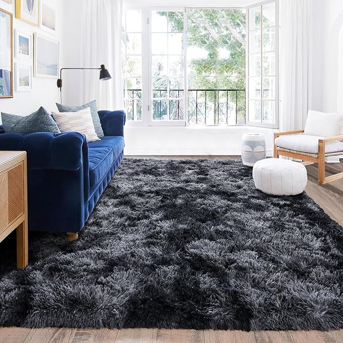 9x12 Area Rug for Living Room, Ultra Soft Large Shag Rug for Bedroom, Upgrade Non-Slip Plush Modern Fluffy Carpet for Kids Boys Girls Room Home Decor Aesthetic, Dark Grey