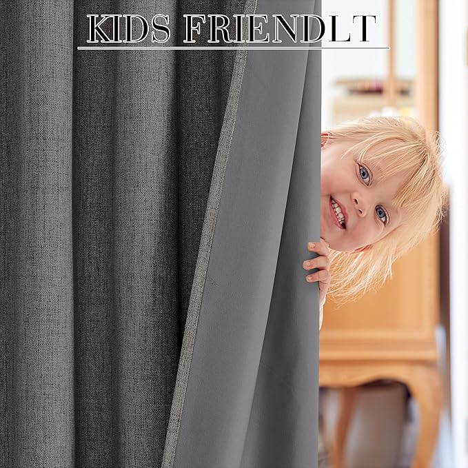 RYB HOME Grey 100% Blackout Short Curtains 52 Width 45 inch Length, Light Blocking & Thermal Insulated Curtains for Kitchen/Small Window/Bathroom/Basement, 2 Panels