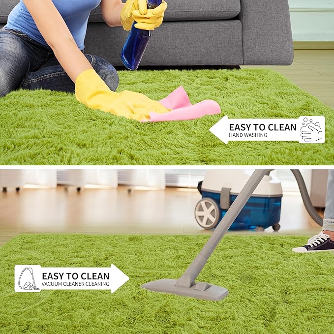 Tepook Fluffy Large Rugs for Living Room, Shag Area Rug 6x9 Soft Carpet for Bedroom, Modern Shaggy Rug for Kids Boys Girls, Plush Indoor Nursery Home Decor Rug with Non-Slip Bottom, Grass Green