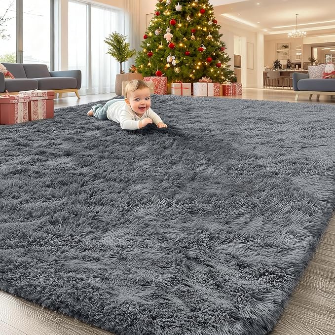 OLANLY 6x10 Machine Washable Large Area Rugs for Living Room, Bedroom, Soft Fluffy Shaggy Bedside Rug, Indoor Floor Carpet for Kids Girls and Boys, Dorms, Nursery, Home Decor Aesthetic, Grey