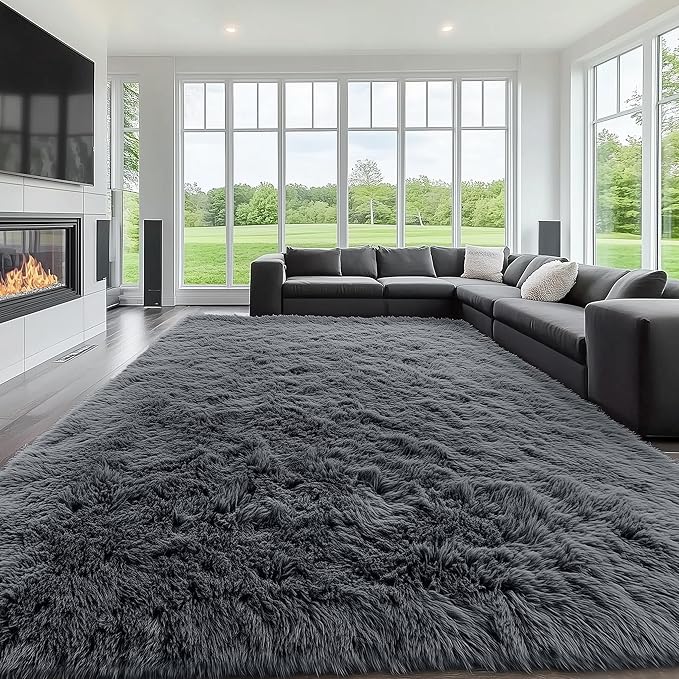 OLANLY 10x12 Machine Washable Large Area Rugs for Living Room, Bedroom, Soft Fluffy Shaggy Bedside Rug, Indoor Floor Carpet for Kids Girls and Boys, Dorms, Nursery, Home Decor Aesthetic, Grey