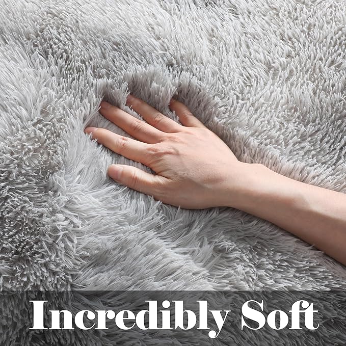 ONASAR Area Rugs 9x12 Living Room, Tie-Dyed Light Grey Large Fluffy Bedroom Rug, Soft Plush Thick Shaggy Big Floor Carpet for Kids Boy Girls Teen Dorm Nursery Indoor Home Decor Aesthetic