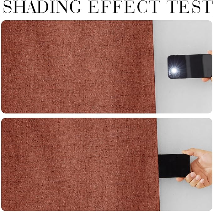 RYB HOME 100% Blackout Linen Textured Curtains 108 inches Long, Insulating Privacy Energy Saving for Bedroom Living Room Window Office Theater Patio Door, W 52 x L 108 in, Terracotta, 2 Panels