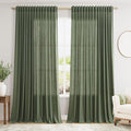 Olive Green Large Window Curtains Light Filtering Semi Sheer Privacy Linen Textured Curtain for Patio Sliding Glass Door Extra Wide Rustic Farmhouse Drapes for Living Room Bedroom Sunroom 100x90 Inch