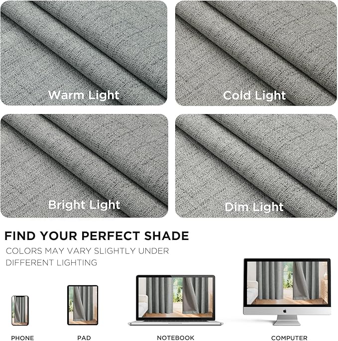 Joydeco Linen Blackout Curtains for Bedroom - 100% Light Blocking 1 Panels, Light Grey Drapes 70" W x 96" L, Thermal Insulated Room Darkening Curtains for Living Room, Rod Pocket & Back Tabs