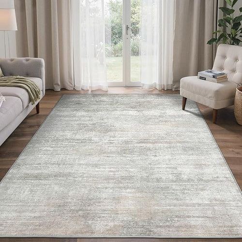 Area Rugs 8x10 for Living Room Bedroom, Modern Abstract Machine Washable Rug, Large Soft Low Pile Floor Carpet with Non Slip Backing for Dining Room, Light Grey/Beige