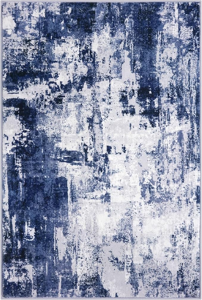 KOZYFLY Small Area Rug 2x3 Rug Entryway Rugs Indoor Non-Slip Modern Abstract Machine Washable Rug Navy Blue, Kitchen Mats for Floor Front Door Rug with Low Pile Small Carpet Floor Mats for Home