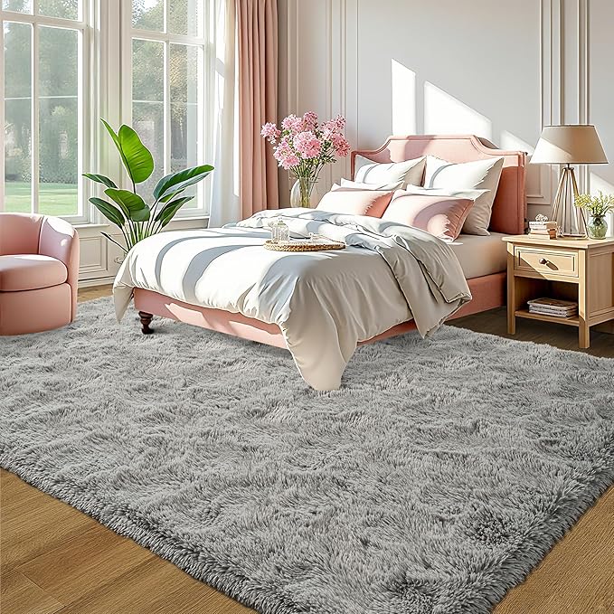 LOCHAS Ultra Soft Indoor Modern Area Rugs Fluffy Living Room Carpets for Children Bedroom Home Decor Nursery Rug 8 x10 Feet, Gray