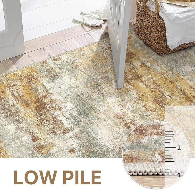 Area Rugs 5x8 for Living Room Bedroom, Modern Abstract Machine Washable Rug, Large Soft Low Pile Floor Carpet with Non Slip Backing for Dining Room, Orange Green