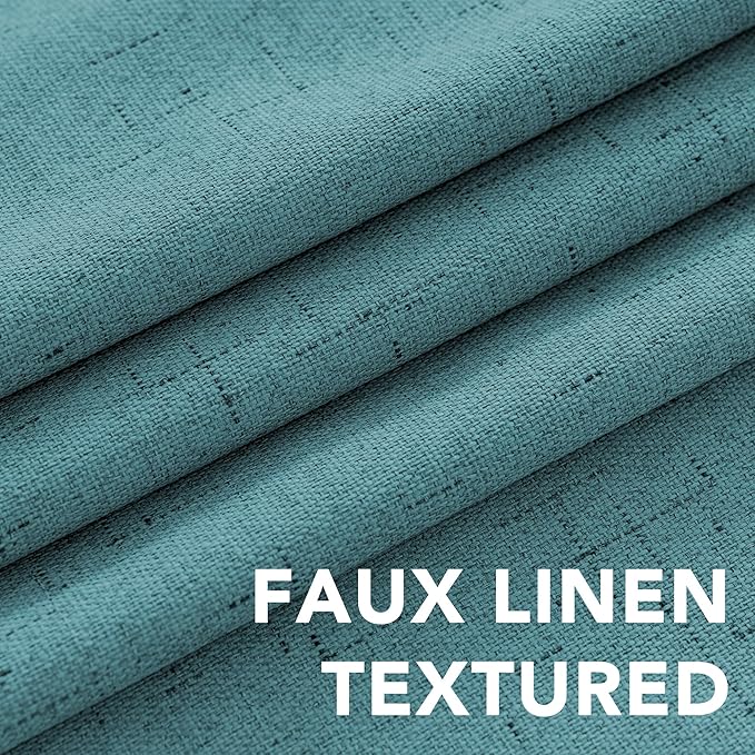 H.VERSAILTEX Linen Blackout Curtains Durable Thick Textured Linen Look 100% Blackout Patio Door Curtain Anti Rust Grommet Extra Wide Sliding Door Curtain Panel, W100 x L96 inch - Teal