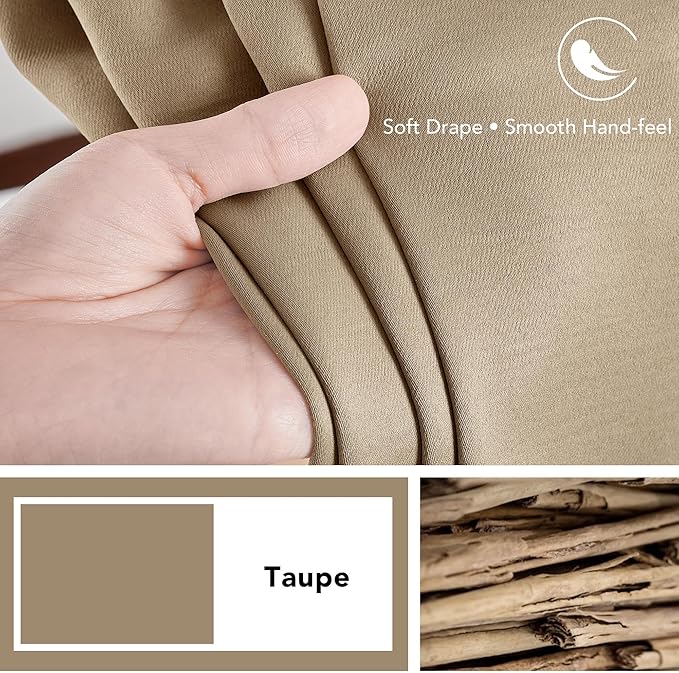 Deconovo Blackout Curtains, Thermal Insulated, W42 x L45 2 Panels, Back Tab, Machine Washable, Room-Darkening Drapes for Bedroom/Living Room Khaki