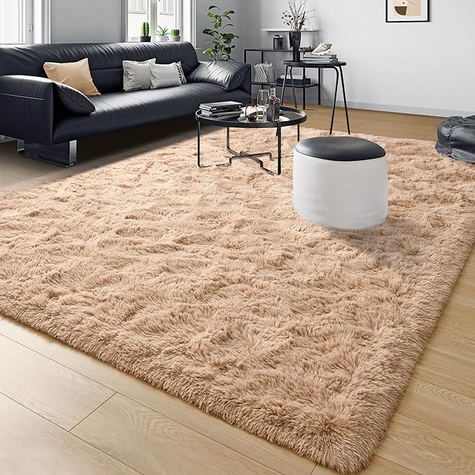 Tepook Super Soft Fluffy Rug for Bedroom, Modern Shaggy Fuzzy Kids Rugs for Living Room, Plush Indoor Nursery Home Decor Dorm Carpet with Non-Slip Bottom, Beige, 3 X 5 Feet