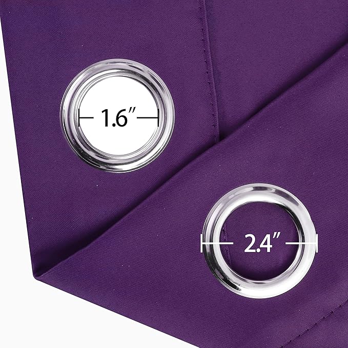 LEMOMO Blackout Curtains 52 x 63 inch/Purple Curtains Set of 2 Panels/Thermal Insulated Room Darkening Bedroom Curtains