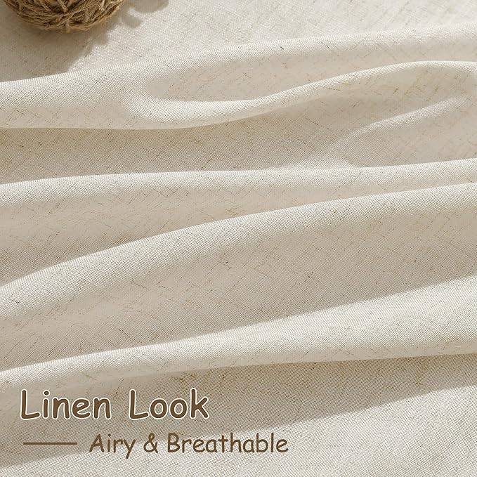 Birch Beige Linen Curtains for Living Room 100 Inches Long Light Filtering Semi Sheer Curtain Back Tab Modern Farmhouse Decor Elegant Luxury Coastal Drapes for Bedroom Dinner Room 52x100, 2 Panels