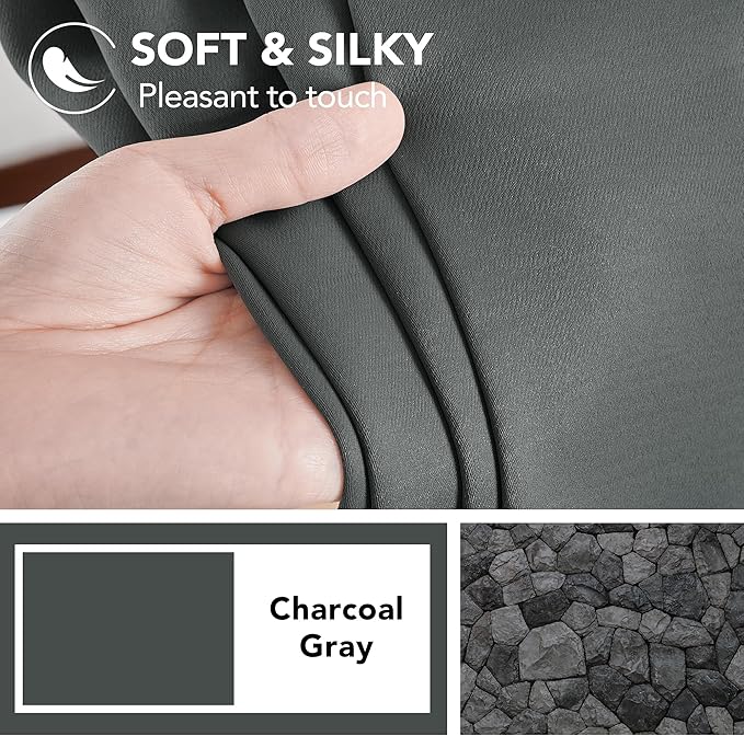 Deconovo Long Blackout Patio Door Curtains Back Tab and Rod Pocket Thermal Insulated Room Darkening Curtains for Window 52Wx108L Inch Dark Grey 2 Panels