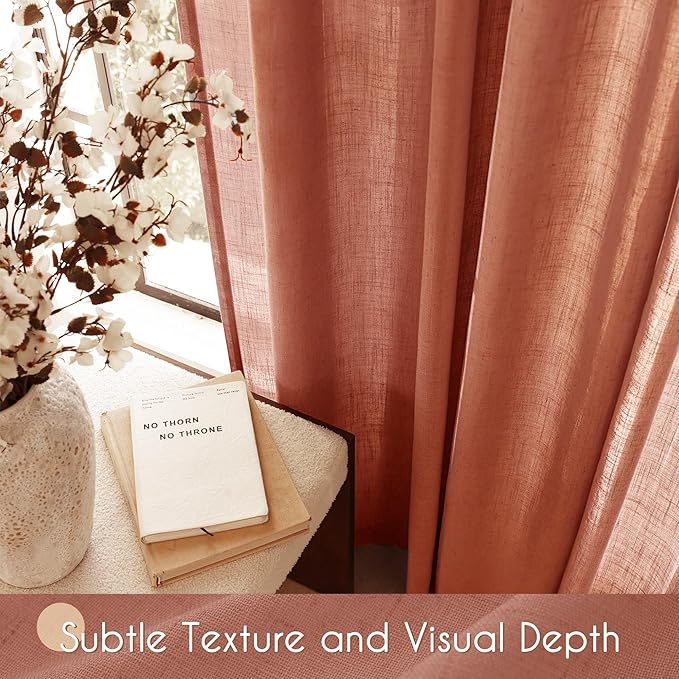 120 inch Linen Terracotta Curtains 2 Panels for Living Room Back Tab Light Filtering Semi Sheer Rust Colored Curtains 120 inches Long Soft Thick Cotton Cloth Textured Rustic Boho Farmhouse Room Decor