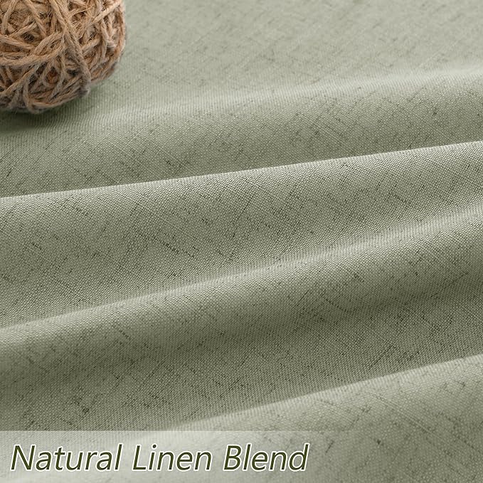 Sage Green 100% Blackout Linen Curtains 120 Inch Length 2 Panels Set for Living Room Bedroom Back Tab Thermal Insulated Black Out Drapes Room Darkening Farmhouse Style for Bedroom Window Curtains