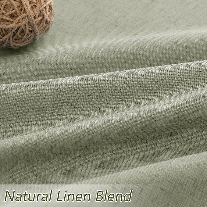 Sage Green 100% Blackout Curtains 63 Inch Length 2 Panels Set for Living Room Bedroom Back Tab Thermal Insulated Black Out Linen Drapes Room Darkening Window Curtains 63 Inches Long