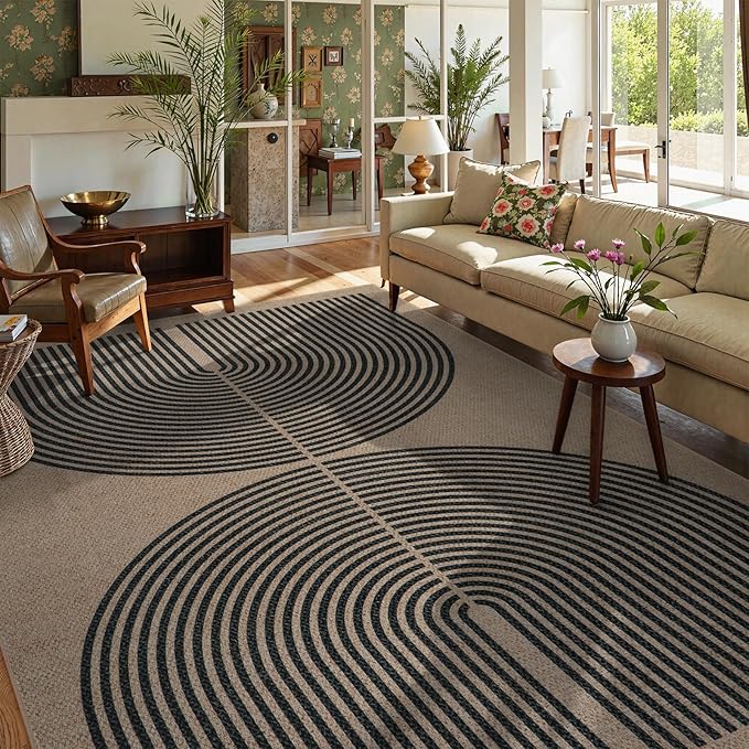 Lahome Enfys Modern Rainbow Easy Jute Carpet, 8x10 Living Room Rugs Indoor Outdoor Patio Dining Room Rug, Contemporary Farmhouse Non Slip Non Shedding Carpet for Deck Backyard