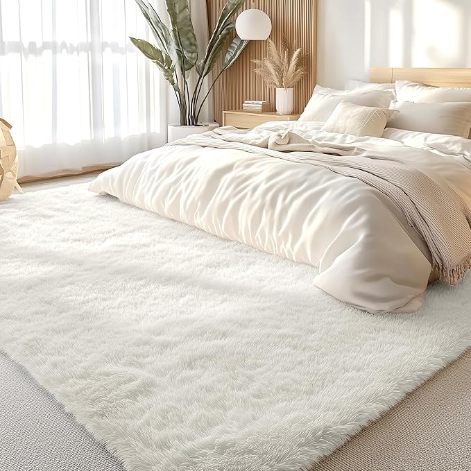 OLANLY 8x9 Machine Washable Large Area Rugs for Living Room, Bedroom, Soft Fluffy Shaggy Bedside Rug, Indoor Floor Carpet for Kids Girls and Boys, Dorms, Nursery, Home Decor Aesthetic, Ivory