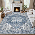 3x5 Area Rugs Living Room Rug: Washable Vintage Boho Medallion Rug No Slip Stain Resistant Soft Carpet Indoor Floor Large Carpets for Bedroom Dining Room Farmhouse Nursery Hallway Home Office Blue