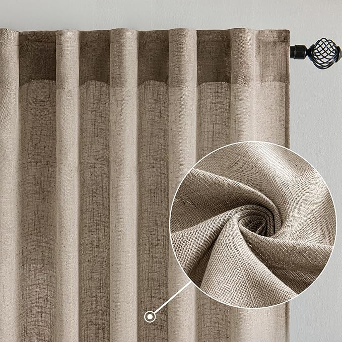 MIULEE Taupe Grey Linen Curtains 84 Inch Length 2 Panels for Bedroom Living Room, Soft Linen Textured Window Drapes Semi Sheer Light Filtering Back Tab Rod Pocket Farmhouse Modern Burlap Look Decor