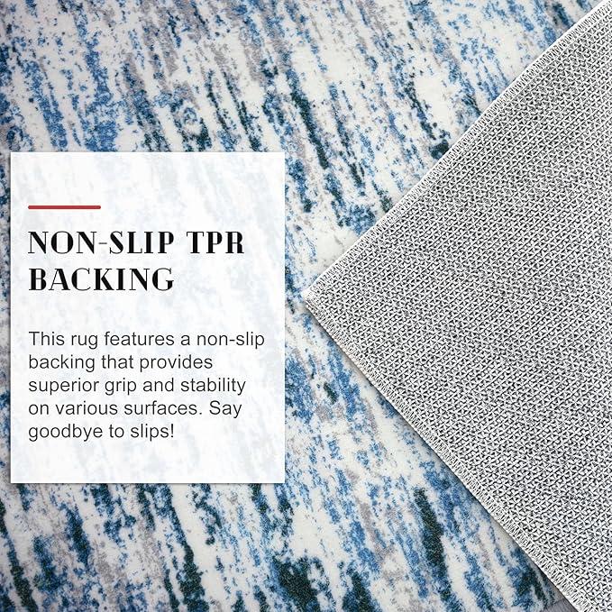 Lansny Modern Abstract Runner Rug 2x10, Grey Blue White Washable Long Kitchen Runner Non-Slip Soft Hallway Rug Runner Thin Print Faux Wool Carpet for Entryway Bedroom Laundry Room Indoor Home Decor