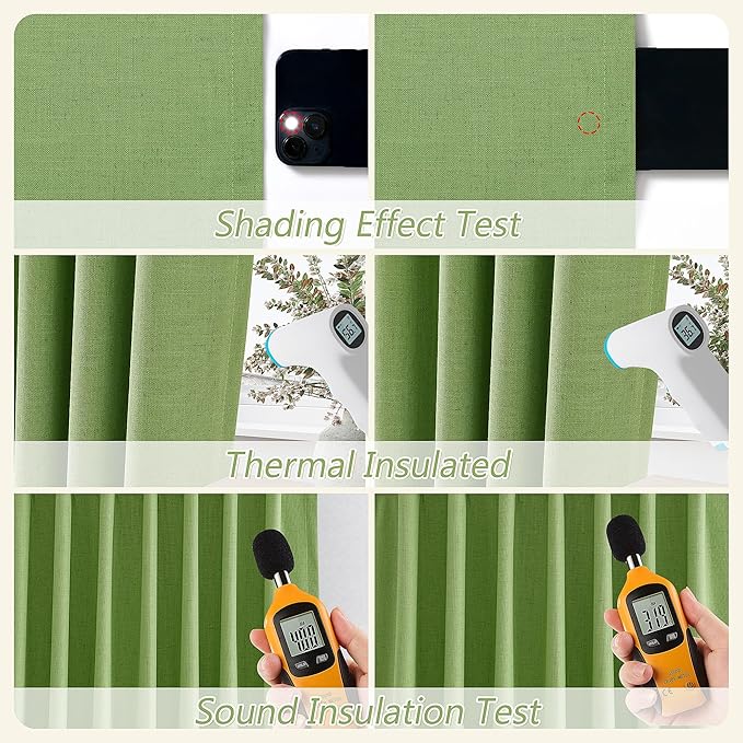 Guken Lime Green 100% Blackout Linen Curtains 108 Inch Length 2 Panels Set for Living Room Bedroom Back Tab/Rod Pocket Thermal Insulated Farmhouse Black Out Drapes Room Darkening,52x108