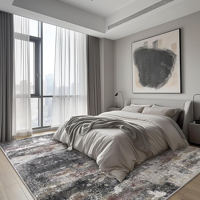 BEIMO Area Rugs 6x9 for Living Room Bedroom, Modern Abstract Machine Washable Soft Dark Gray Rug, Floor Carpet with Non Slip Backing for Dining Room