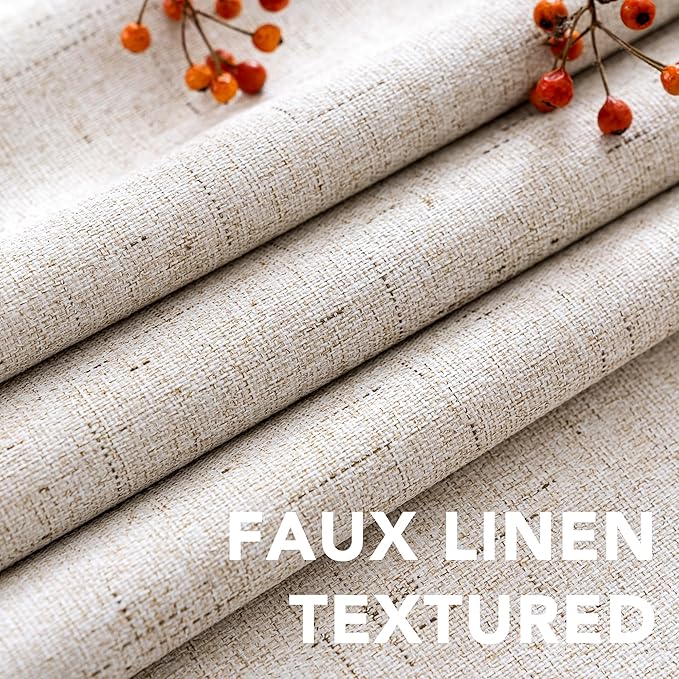 H.VERSAILTEX Linen Blackout Curtain Durable Thick Textured Linen Look 100% Blackout Patio Door Curtain Anti Rust Grommet Extra Wide Sliding Door Curtain Panel, W100 x L84 inch - Natural (Pack of 2)