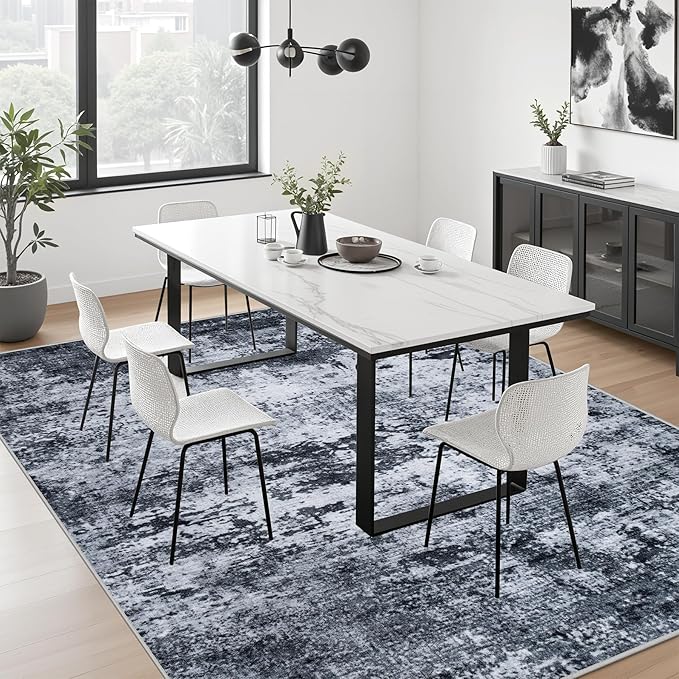 10x12 Area Rug Living Room Rug: Washable Modern Abstract Soft Thin Rug Indoor Floor No Slip Stain Resistant Carpet for Bedroom Dining Room Farmhouse Nursery Home Office - Black