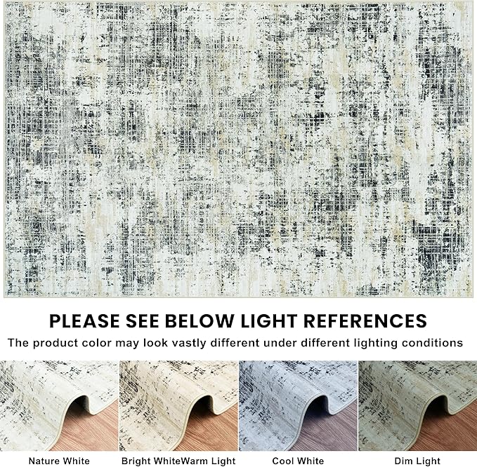6x9 Area Rugs for Living Room Washable Rug: Anti-Skid Abstract Modern Living Room Rug Soft Thin Carpets Indoor Floor Non-Shedding Carpet for Bedroom Dining Farmhouse Nursery Black Gray Gold