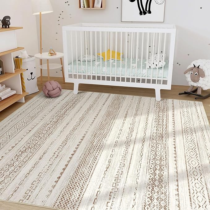 Nakagishi 6x9 Area Rugs Living Room: Washable Boho Large Neutral Soft Farmhouse Rug Stain Resistant Modern Indoor Floor Non-Slip Accent Carpet for Bedroom Nursery Kids Playroom Office Dining Room Dorm