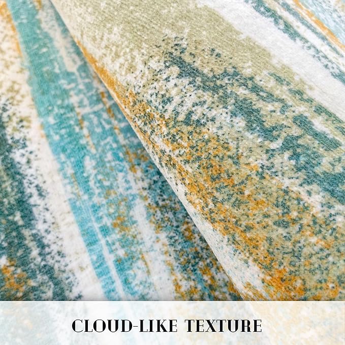 Lansny Modern Abstract 6x9 Machine Washable Living Room Rug Non-Slip Soft Bedroom Area Rug Green Mustard Multi Ultra Thin Print Faux Wool Floor Carpet Throw Rug for Nursery Playroom Dining Room Indoor