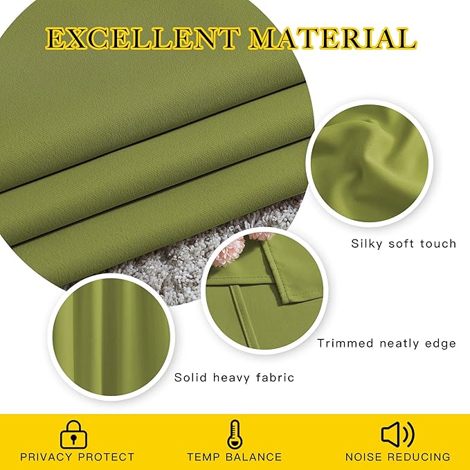NICETOWN Room Darkening Doorway Curtains 80 inches Long for Bedroom - Grommet Light & Heat Blocking Window Treatments Sound Reducing Drapes for Living Room (2 Panels, W46 x L80, Fresh Green)