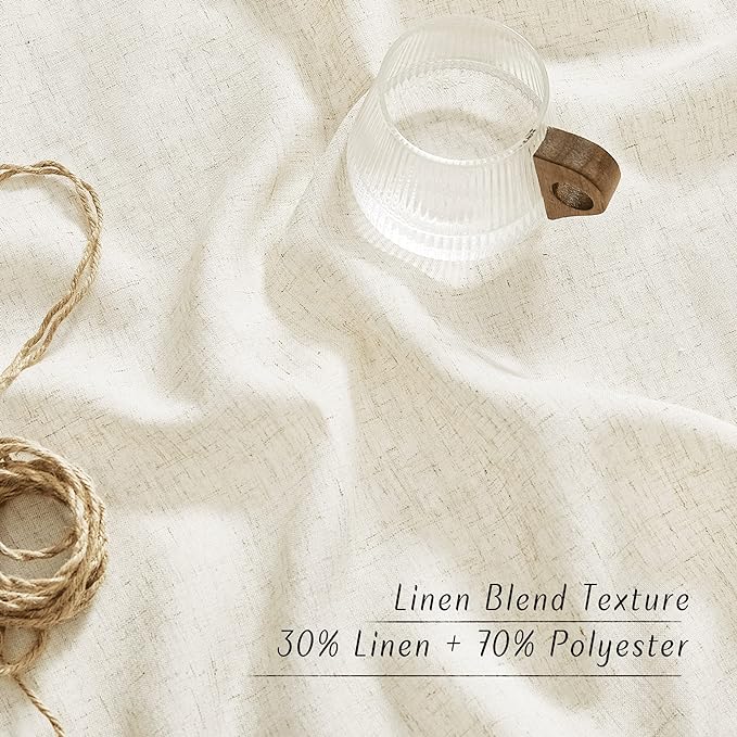 NICETOWN Natural Short Linen Cafe Curtains for Kitchen, Thick Flax Small Window Treatments Semi Sheer Privacy Assured with Light Through for Cafe/Bathroom, W42 x L48, 2 Panels