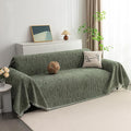 MYSKY HOME Boho Couch Cover Moss Green Sofa Covers with Tassel Farmhouse Sofa Slipcover Simple Couch Protector for Dogs Chenille Sectional Couch Covers L Shaped Couch Cushion Covers, 71"x 134"