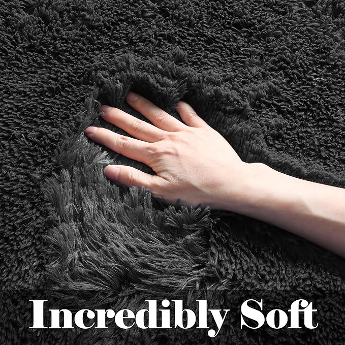 ONASAR Black Area Rugs 9x12 Living Room, Large Fluffy Shag Bedroom Rug, Soft Plush Thick Shaggy Big Floor Carpet for Kids Boy and Girls Teen Dorm Nursery Indoor Home Decor Aesthetic