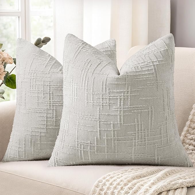 decorUhome Light Grey Chenille Euro Sham Throw Pillow Covers 22x22 Set of 2 Textured Soft Cozy Slubby Couch Pillow Covers Modern Farmhouse Boho Decorative Pillow Cases for Bed Sofa Living Room