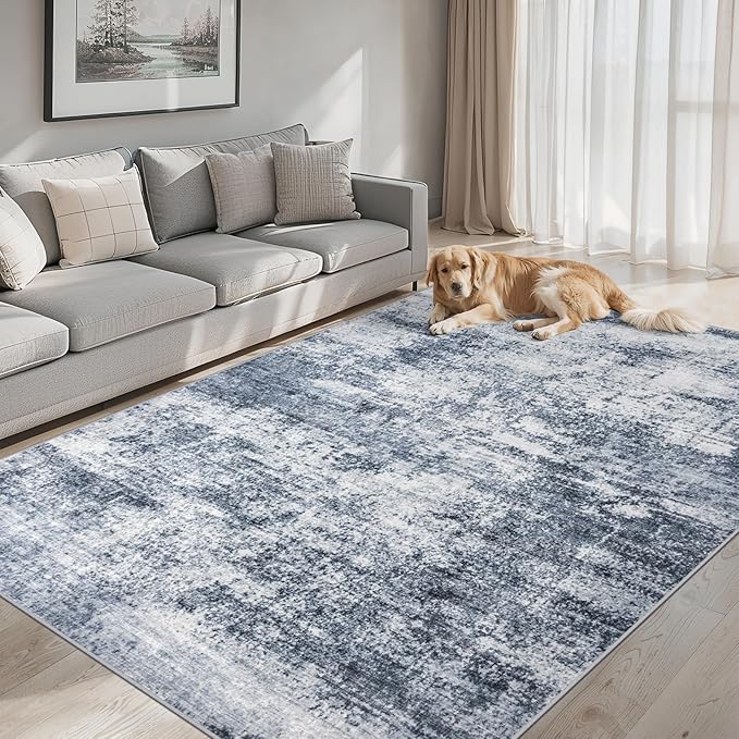 6x9 Area Rugs for Living Room - Washable Rug Modern Abstract Soft Large Neutral Non-Slip Carpet Indoor Floor Thin Carpets for Bedroom Dining Room Farmhouse Nursery Home Office Grey Blue